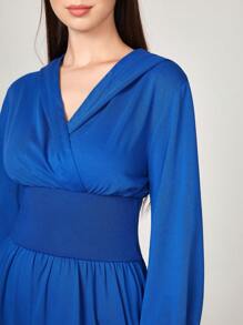 Solid Hooded Lantern Sleeve Dress - Blue - View 7