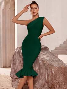 ADYCE One Shoulder Fishtail Hem Elegant Cocktail Party Bodycon Bandage Dress, White Prom Semi Formal Dress,For Birthday,Wedding Guest, Dinner,Homecoming Easter Dress Summer,Graduation Dress