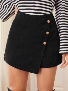 SHEIN Frenchy Váy nhung nhung phía trước có nút - màu đen - Xem 1