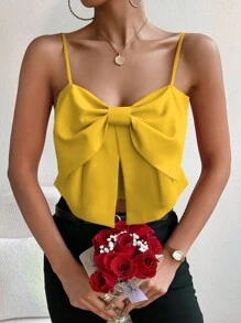 Chiquease 前蝴蝶結吊帶上衣 - 黃色 - 查看 4