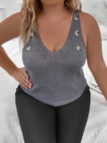 SHEIN LUNE Plus Button Detail Knit Top