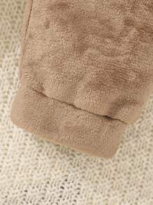 Tween Boy Colorblock 3D Ear Design Hooded Flannel Sleep Jumpsuit - Khaki - View 4