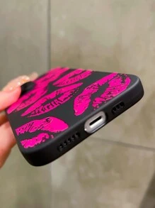 Lip Print Shockproof Silicone Phone Case Compatible With Iphone - Hot Pink - View 4