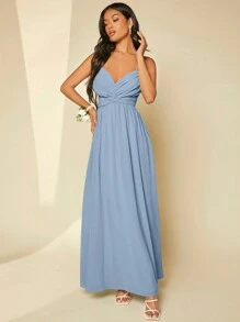 SHEIN Belle Solid Crisscross Front Cami Bridesmaid Dress
