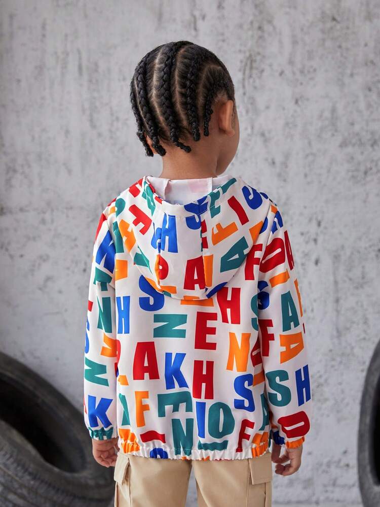 Young Boy Letter Graphic Hooded Jacket