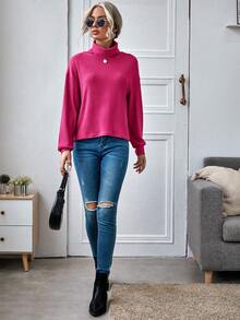 SHEIN LUNE 落肩袖條紋針織T恤 - 玫紅色 - 查看 5