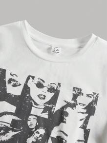 SHEIN Teen Girl Figure Graphic Tee & Flap Pocket Cargo Pants - Grey - View 4