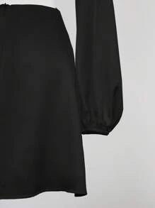 SHEIN BAE Plunging Neck Crisscross Cut Out Waist Lantern Sleeve Dress