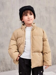 SHEIN Áo khoác đệm vai thả túi chéo cho bé trai - Màu Khaki - Xem 5