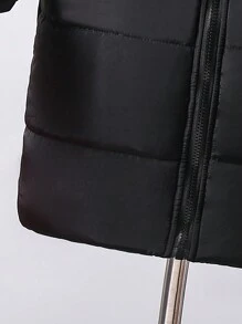 SHEIN Tween Girl Raglan Sleeve Hooded Padded Coat - Black - View 6