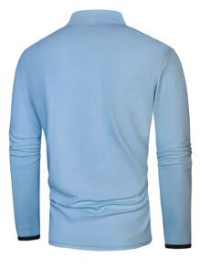 Manfinity Homme Men Contrast Trim Polo Shirt, Men Baby Blue Polo Shirt, Light Blue Polo Shirts For Men, Men Light Blue Tops - Baby Blue - View 2