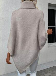 SHEIN Essnce Áo len cổ lọ có viền bất đối xứng - Màu Khaki - Xem 2