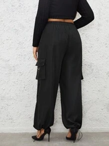 SHEIN Essnce Plus Drawstring Hem Flap Pocket Side Cargo Pants
