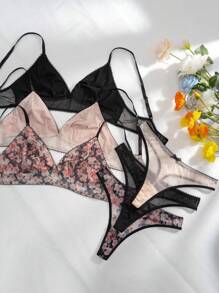3packs Floral Lace Bra & Panty Lingerie Set - Multicolor - View 6