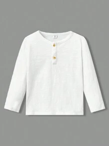 SHEIN Leap Crew Giải trí Dệt kim Chàng trai trẻ Thoải mái 1/4 Dây kéo Màu thuần Áo thun , 3pcs Đóng gói , Một Nút Áo sơ mi - Đen và trắng - Xem 4