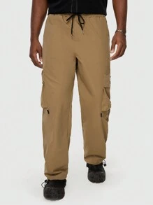 ROMWE MEN Street Life Guys Letter Patched Detail Flap Pocket Side Drawstring Waist Cargo Pants - Khaki - View 4