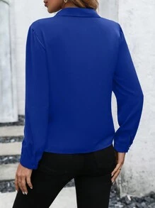 SHEIN LUNE 素色前紐扣襯衫 - 寶藍色 - 查看 2