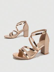 Women's Summer New Strap French Fashion Chunky Heel Closed-Toe Sandals - Champagne - View 6