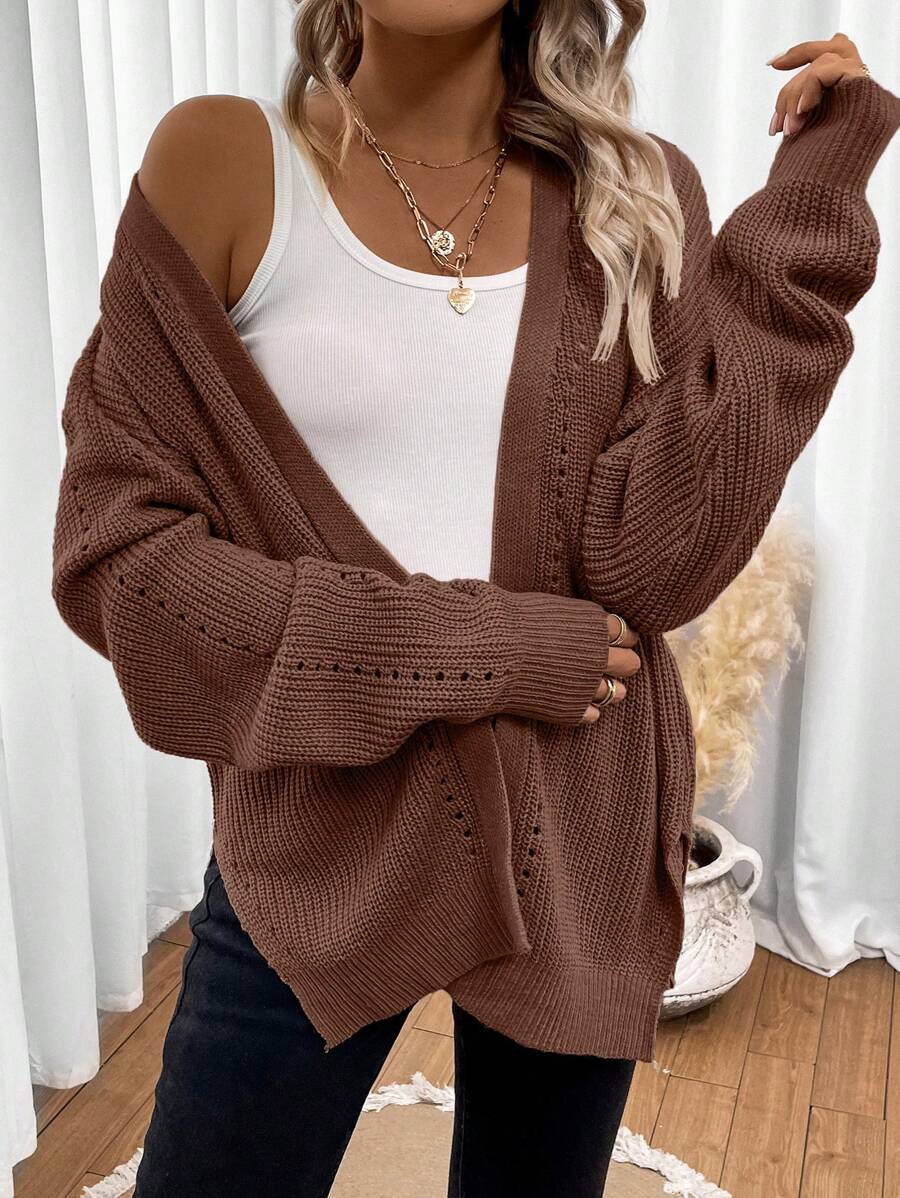 Easowa Drop Shoulder Casual Design Cardigan,Long Sleeve Tops,Knitted Sweater In Fall/Winter