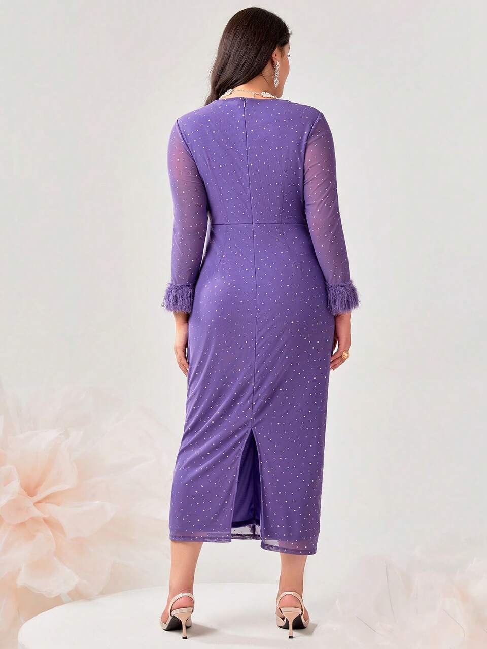 Plus Ruffle Trim Ruched Draped Front Dress