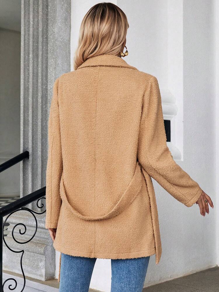Flap Detail Belted Teddy Coat