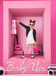 SHEIN 女小童素色前紐扣開襟衫 - 黑色 - 查看 4