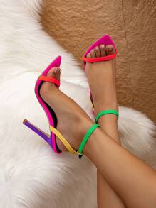 Damen stilvolle spitze High Heel Sandalen mit Knöchelriemen und mehrfarbiger Patchwork für Partys