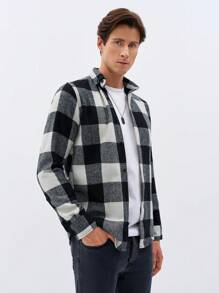 RueChic Men Buffalo Plaid Print Button Front Jacket - Multicolor - View 3
