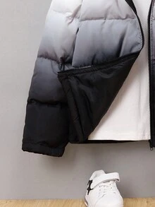 SHEIN Tween Boy 字母补丁渐变色拉链衬垫大衣 - 黑與白 - 查看 11