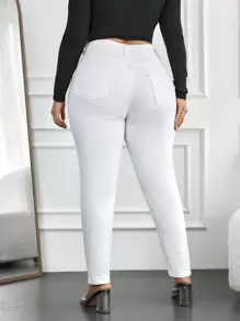 EURMUSE Plus Size  Solid Skinny Jeans - White - View 2
