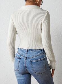 Chiquease 罗纹针织开衩下摆短款针织套头衫秋冬毛衣 - 白色 - 查看 2