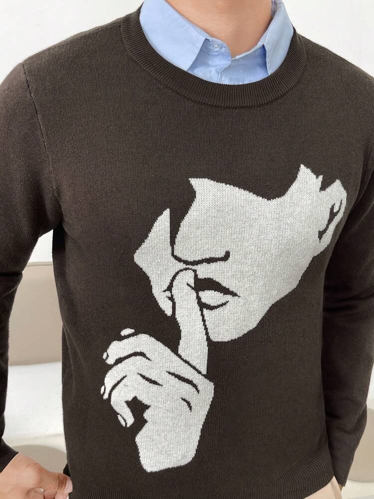 Men Figure Pattern Sweater Without Shirt