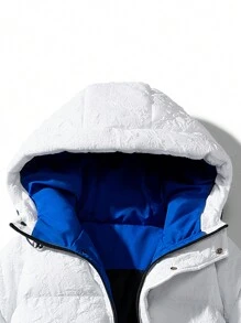 Men Letter Patched Zip Up Hooded Padded Coat - White - View 4