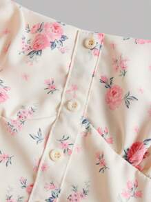 SHEIN Leap Crew Teen Girls Floral Print Ruched Split Thigh Cami Dress - Apricot - View 5