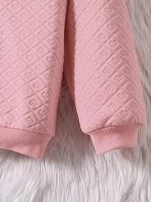 SHEIN Cô gái Tween Chi tiết Patched thư Áo Hoodie & Quần - Hồng - Xem 7