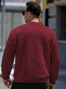 GENTILAND 男士大码字母補丁細節運動衫 - 酒紅色 - 查看 2