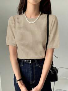 DAZY Solid Ribbed Knit Top - Apricot - View 3