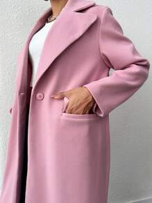 SHEIN Unity Lapel Neck Flap Detail Overcoat - Pink - View 6