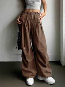 DAZY Quần jean ống rộng trơn - màu nâu - Xem 1