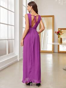 SHEIN Belle Plunging Neck Crisscross Tie Back Chiffon Bridesmaid Dress