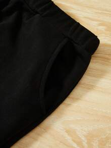 SHEIN Cô gái Tween Đồ họa Hình Tay Raglan Áo len crop & Quần nỉ - Màu Hồng baby - Xem 5