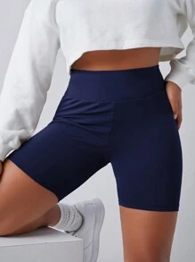 SHEIN BASICS 大碼高腰機車短褲 - 藏蓝色 - 查看 4