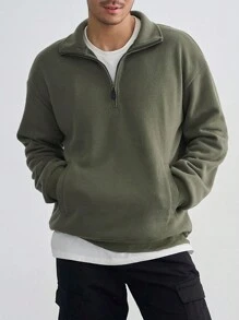 DAZY Nam Một nửa khóa kéo Thả vai Túi kangaroo Áo nỉ - màu xanh lá - Xem 7