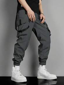 Manfinity EMRG Men Tape Detail Flap Pocket Cargo Pants - Dark Grey - View 3