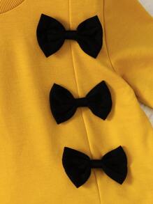 Young Girl Bow Front Tee & Heart Print Pants - Mustard Yellow - View 2