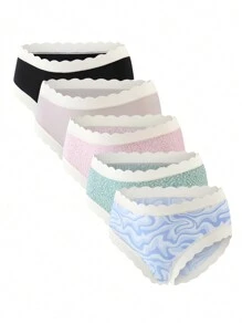 5pack Leopard Print Scallop Trim Panty - Multicolor - View 1