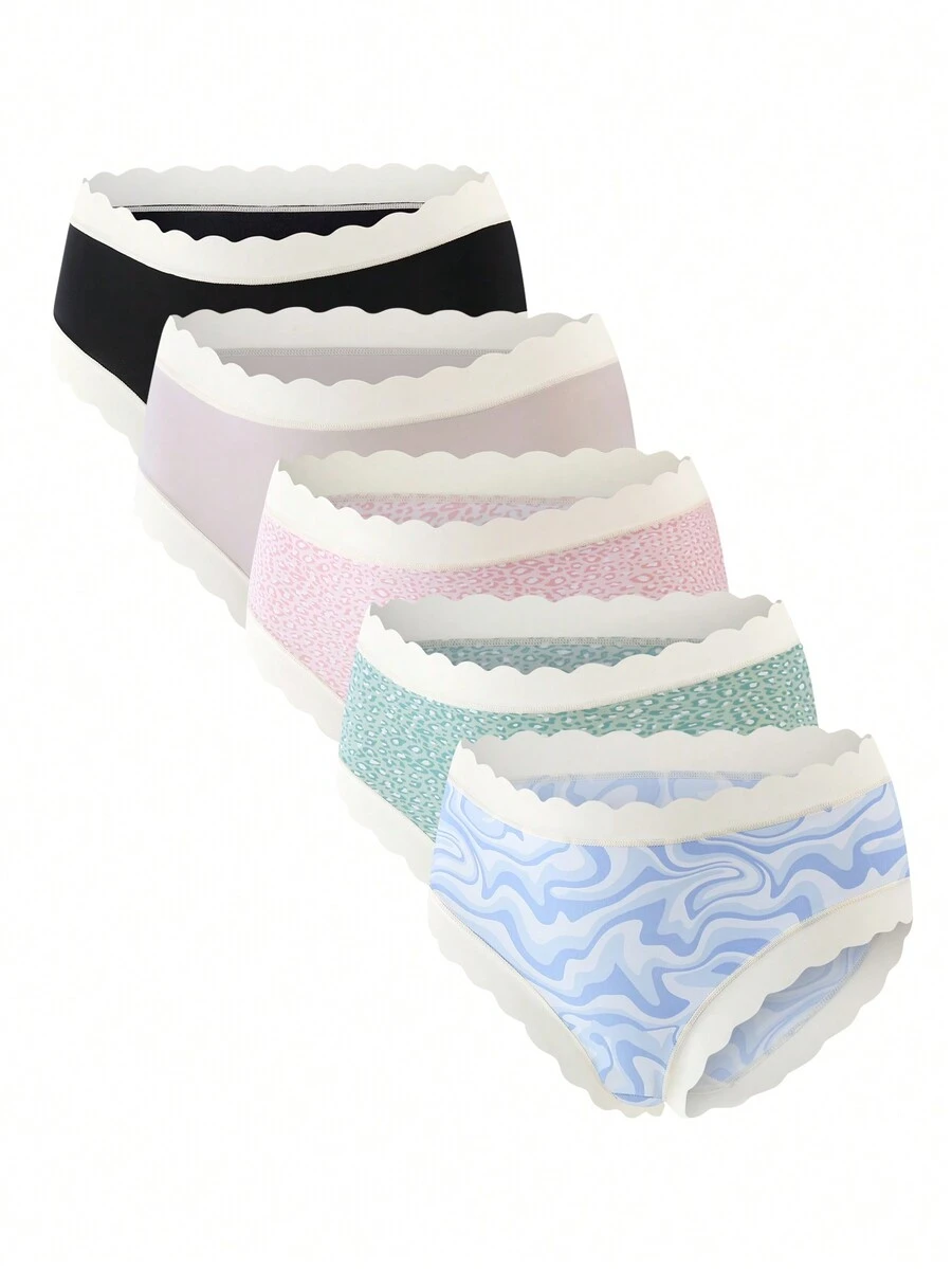 5pack Leopard Print Scallop Trim Panty - Multicolor - View 1