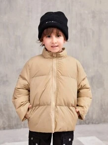 SHEIN Áo khoác đệm vai thả túi chéo cho bé trai - Màu Khaki - Xem 1