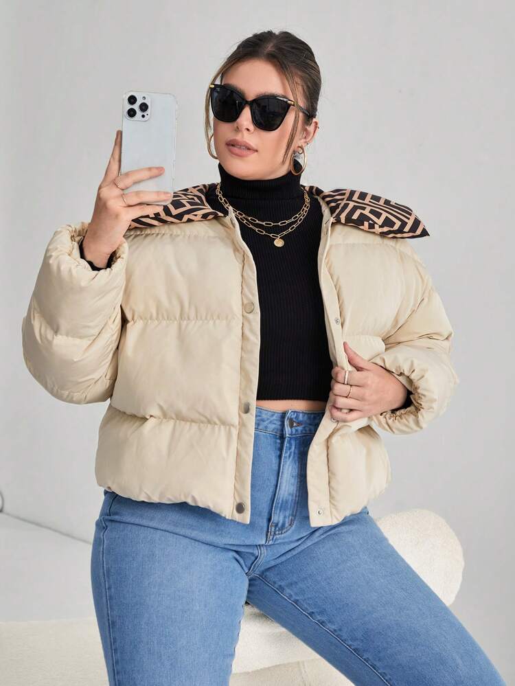 Plus Geo Print Collar Padded Coat