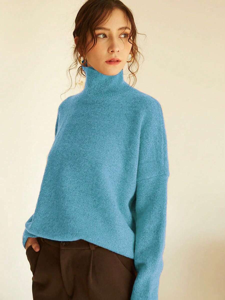 Knit Mix 优雅女士高领宽松针织毛衣，适合秋冬季节穿着，加厚长袖套头衫，复古风格，适合圣诞节、新年、感恩节、情人节、返校季、冬季、秋季等场合。